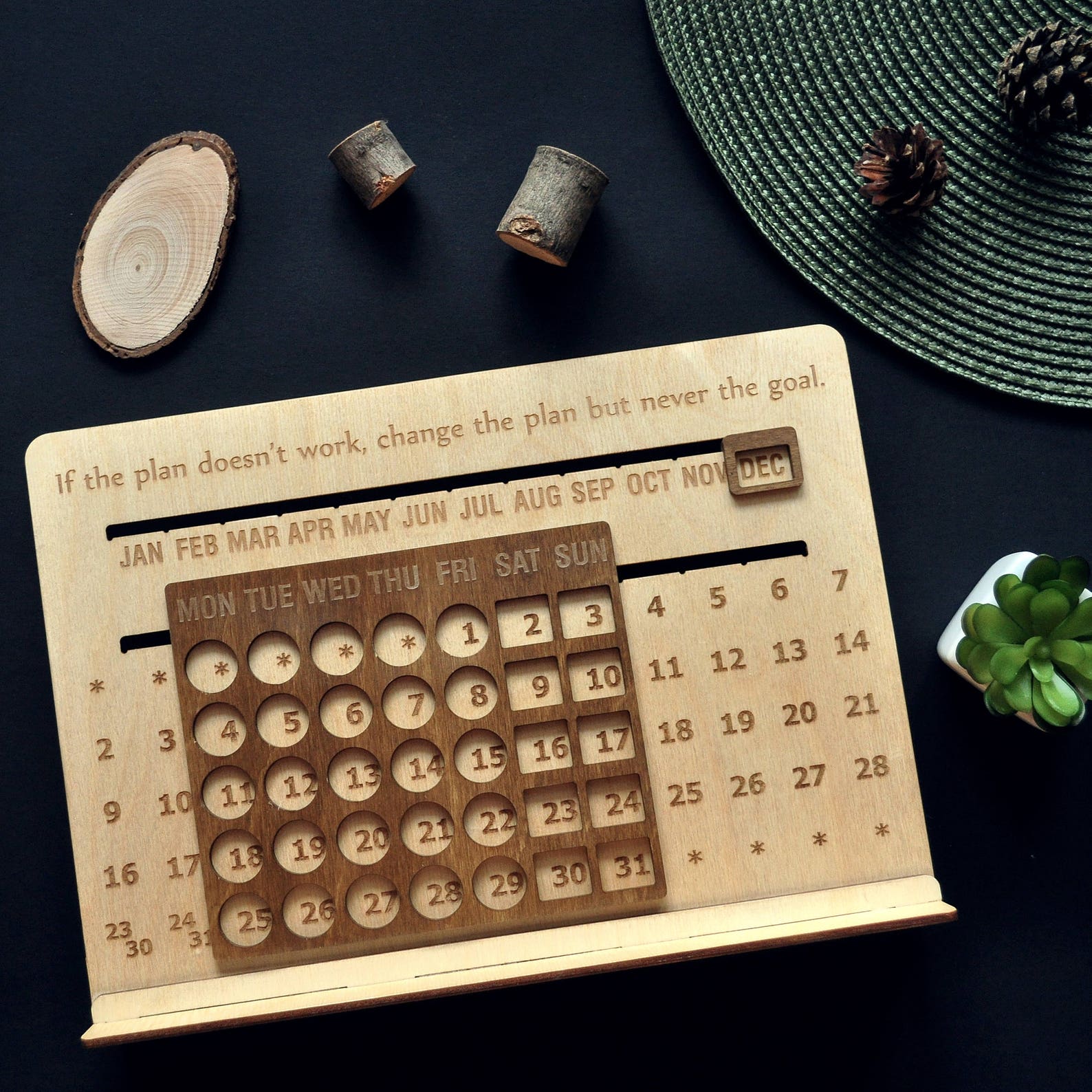 Desk Wood Eternal Calendar Accessories Decor Coworker Boss | Etsy