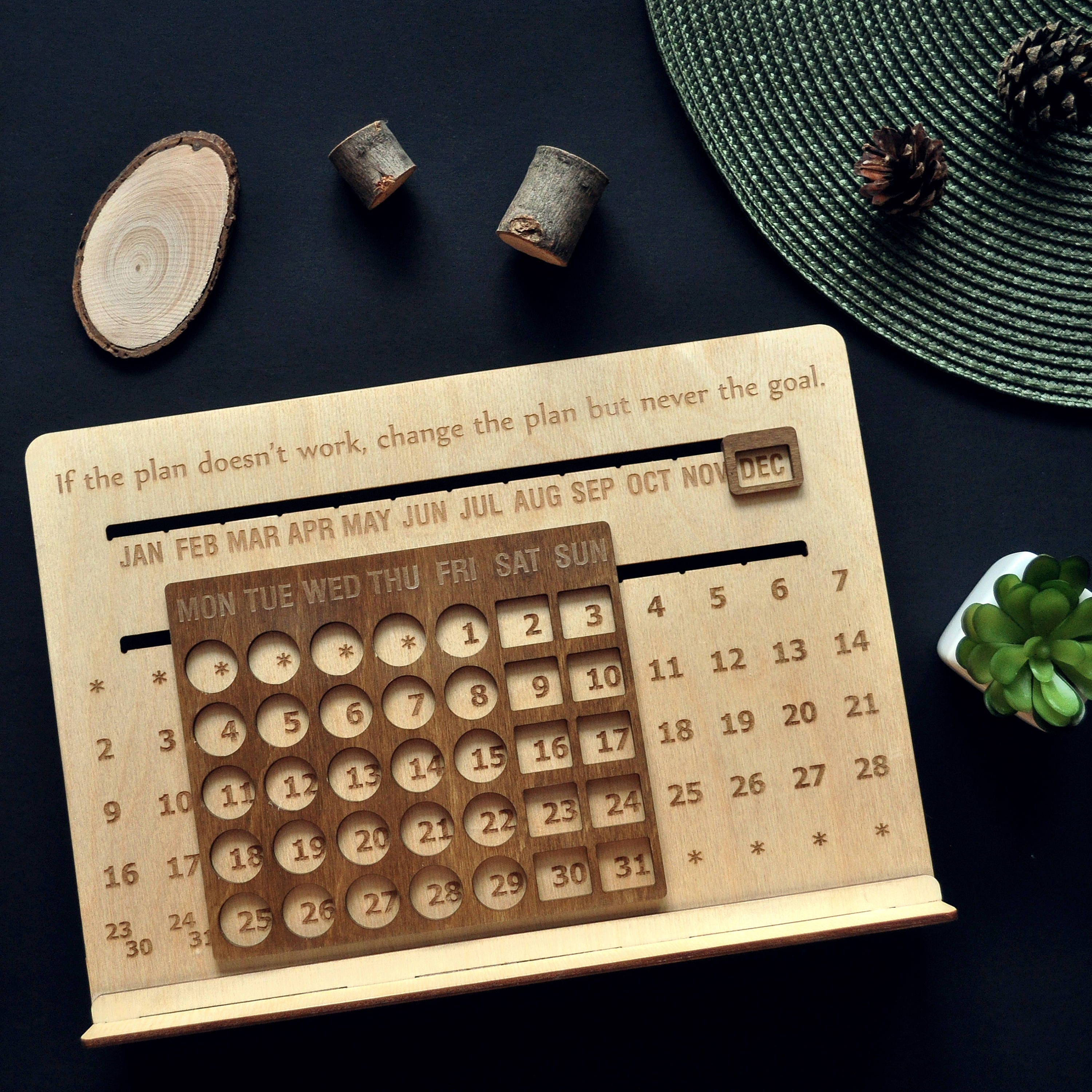 Desk Wood Eternal Calendar Accessories Decor Coworker Boss | Etsy