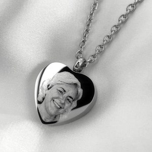 Heart Urn Necklace, Photo Engraved Urn, Personalized Cremation Urn Necklace for Ashes, Ashes Necklace for Human or Pets, Cremation Memorial