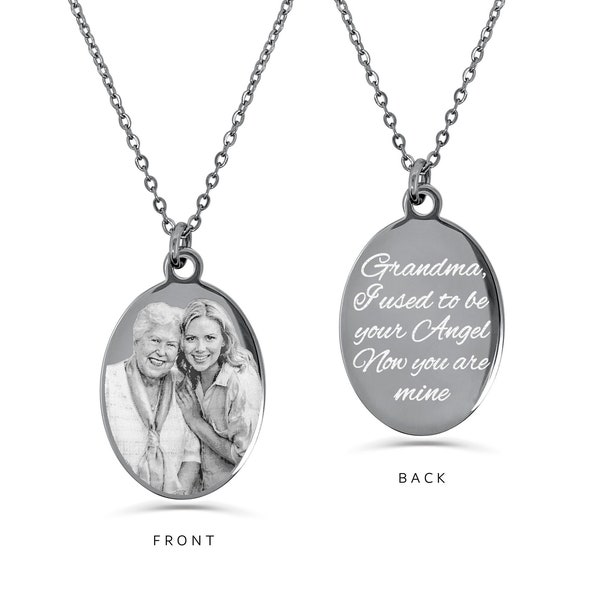 Grandma Memorial Necklace, I used to be her Angel, Personalized Photo Necklace, Loss of Grandmother, Sympathy Gift, Custom Engraved Jewelry