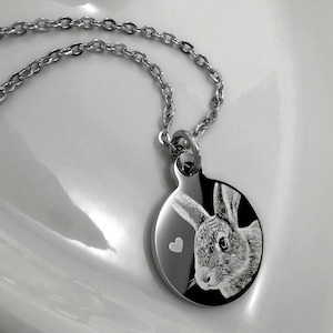 Actual Bunny Portrait Necklace from Photo, Custom Rabbit Memorial Necklace, Personalized Bunny Name Necklace, Bunny Pet Owner Jewelry Gifts
