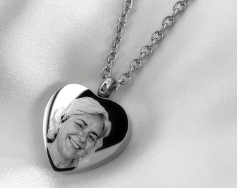 Heart Urn Necklace, Photo Engraved Urn, Personalized Cremation Urn Necklace for Ashes, Ashes Necklace for Human or Pets, Cremation Memorial