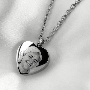 Heart Urn Necklace, Photo Engraved Urn, Personalized Cremation Urn Necklace for Ashes, Ashes Necklace for Human or Pets, Cremation Memorial