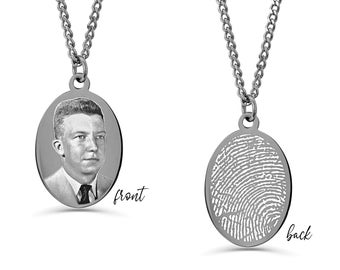 Actual Fingerprint Necklace, Engraved Thumbprint Jewelry, Men Jewelry, Custom Photo Necklace, Personalized Chain, Portrait Memorial Gift