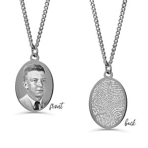 Actual Fingerprint Necklace, Engraved Thumbprint Jewelry, Men Jewelry, Custom Photo Necklace, Personalized Chain, Portrait Memorial Gift
