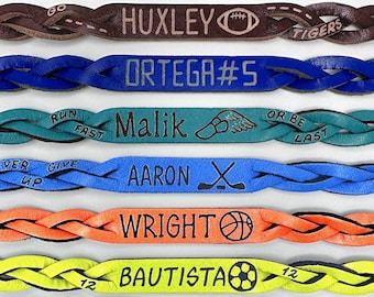 Custom Team Name Leather Bracelet, Football Player Gift, Football Bracelet, Soccer Player Gift, Soccer Bracelet, Football Mom, Soccer Mom