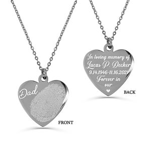 Fingerprint Handwriting Necklace, Memorial Fingerprint Jewelry, Engraved Thumbprint Heart Necklace, Gift for Her, Personalized Necklace