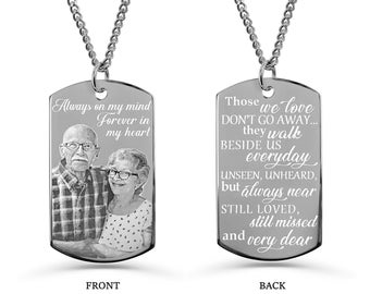 Memorial Photo Gift, Picture Necklace for Men, Custom Engraved Dog Tag, Men's Memorial Necklace, Memory Necklace for Loss Personalized