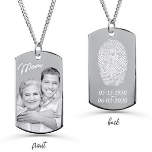 Photo Engraved Dog Tag Necklace, Actual Fingerprint Jewelry, Memorial Necklace, Thumbprint Necklace, Custom Photo Necklace, Keychain Gift