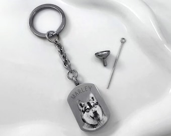 Dog Tag Urn Keychain, Photo Engraved Urn, Personalized Cremation Keychain for Pet Ashes, Ashes Keychain for Pets, Pet Loss Memorial Gift