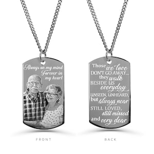 Memorial Photo Gift, Picture Necklace for Men, Custom Engraved Dog Tag, Men&#39;s Memorial Necklace, Memory Necklace for Loss Personalized