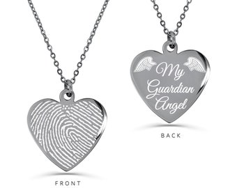 Thumbprint Necklace, Engraved Fingerprint Handwriting Jewelry, Custom Heart Charm, Memorial Jewelry, Personalized Gift, Heart Fingerprint