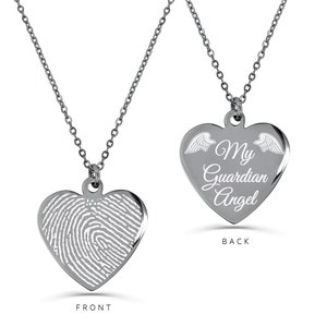 Thumbprint Necklace, Engraved Fingerprint Handwriting Jewelry, Custom Heart Charm, Memorial Jewelry, Personalized Gift, Heart Fingerprint