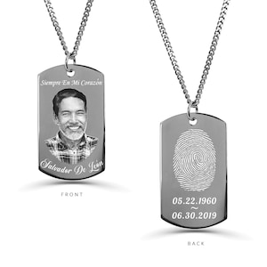 Personalized Dog Tag Necklace, Memorial Fingerprint Jewelry, Engraved Custom Photo Necklace,  Funeral Gift, Engraved Thumbprint Necklace