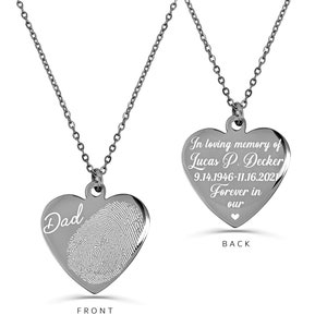 Fingerprint Handwriting Necklace, Memorial Fingerprint Jewelry, Engraved Thumbprint Heart Necklace, Gift for Her, Personalized Necklace