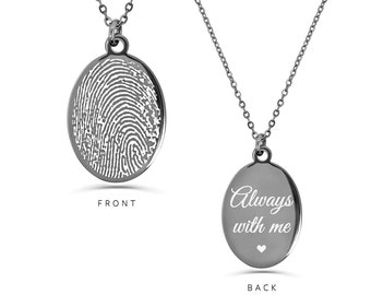 Your Fingerprint Necklace, Silver Fingerprint Jewelry, Handwriting Necklace, Memorial Gift, Thumbprint Necklace, Engraved Thumbprint Jewelry