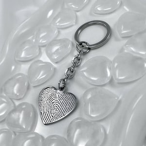 Fingerprint Handwriting Keychain, Memorial Fingerprint Keyring, Engraved Thumbprint Heart Keychain, Gift for Her, Personalized Keychain