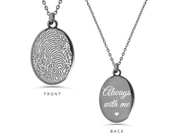 Actual Fingerprint Necklace, Engraved Fingerprint Jewelry, Custom Dog Tag, Memorial Necklace, Personalized Gift, Loss of Loved One