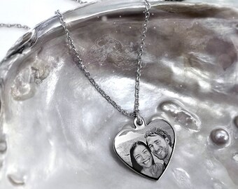 Personalized Jewelry Anniversary Gift, Custom Photo Heart Necklace, Unique Valentines Day Gift, Bridal Shower, Engraved Engagement Present