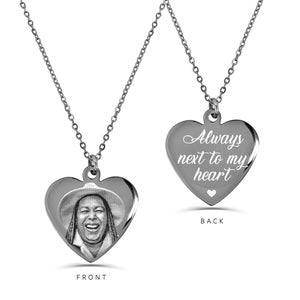 Actual Photo Necklace, Engraved Photo Jewelry, Heart Picture Necklace, Memorial Necklace, My Guardian Angel, Personalized Necklace Gift