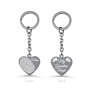 Actual Fingerprint Keychain, Engraved Fingerprint Keyring, Engraved Heart Fingerprint Keychain, Memorial Keychain, Remembrance Sympathy Gift