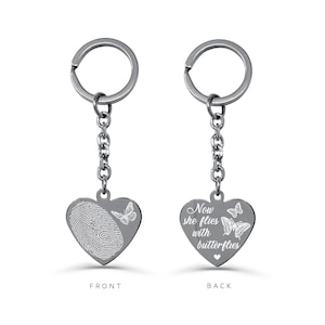 Actual Fingerprint Keychain, Engraved Fingerprint Handwriting Keychain, Thumbprint Keychain, Memorial Keyring, Handwriting Keychain Gift