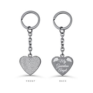 Actual Fingerprint Keychain, Engraved Fingerprint Keyring, Engraved Heart Fingerprint Keychain, Memorial Keychain, Remembrance Sympathy Gift
