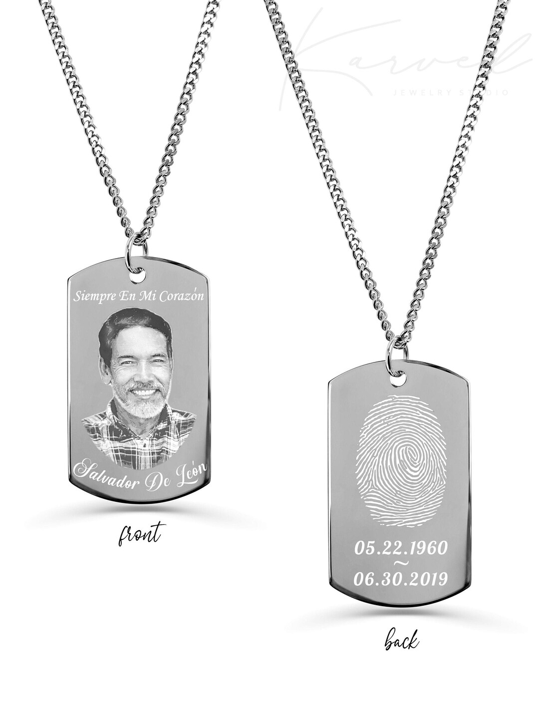 Personalized Dog Tag Necklace, Memorial Fingerprint Jewelry, Engraved