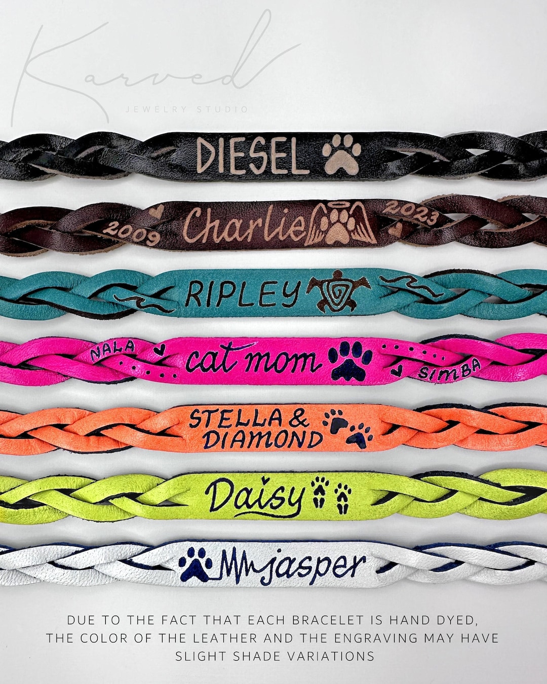 Dog Lover Bracelet , Dog Loss Memorial Bracelet, Personalized Pet Jewelry, Engraved Leather