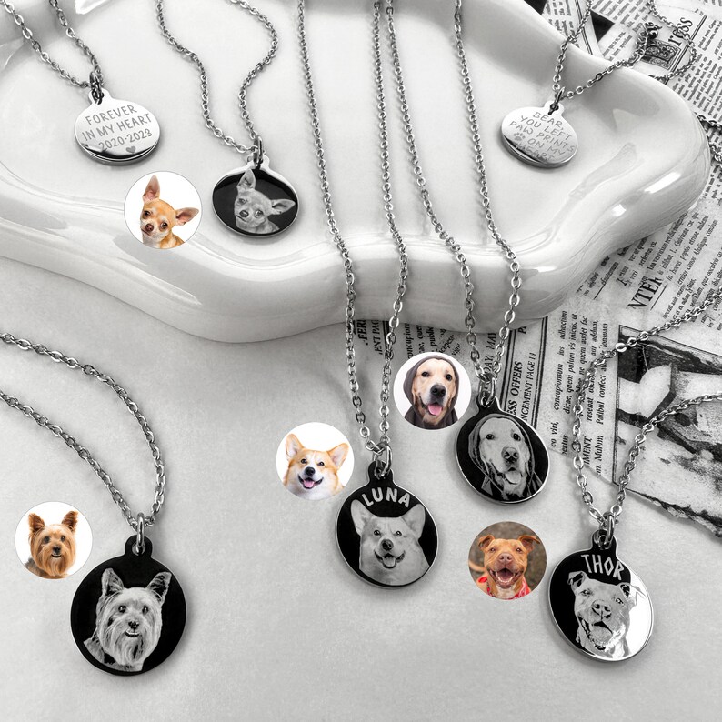 Custom Dog Name and Picture Necklace Actual Dog Photo Jewelry