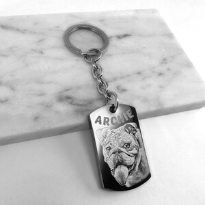 May include: A silver keyring with a dog's face and the name "Archie" engraved on it.