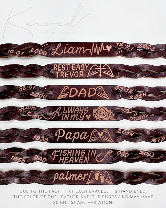 Personalized Leather Bracelet, Engraved Leather Bracelet, Anniversary Gift, Couple Jewelry, Custom Bracelet, Keepsake Bracelet, BFF bracelet
