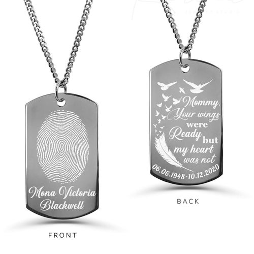 Photo Engraved Dog Tag Necklace Actual Fingerprint Jewelry Etsy