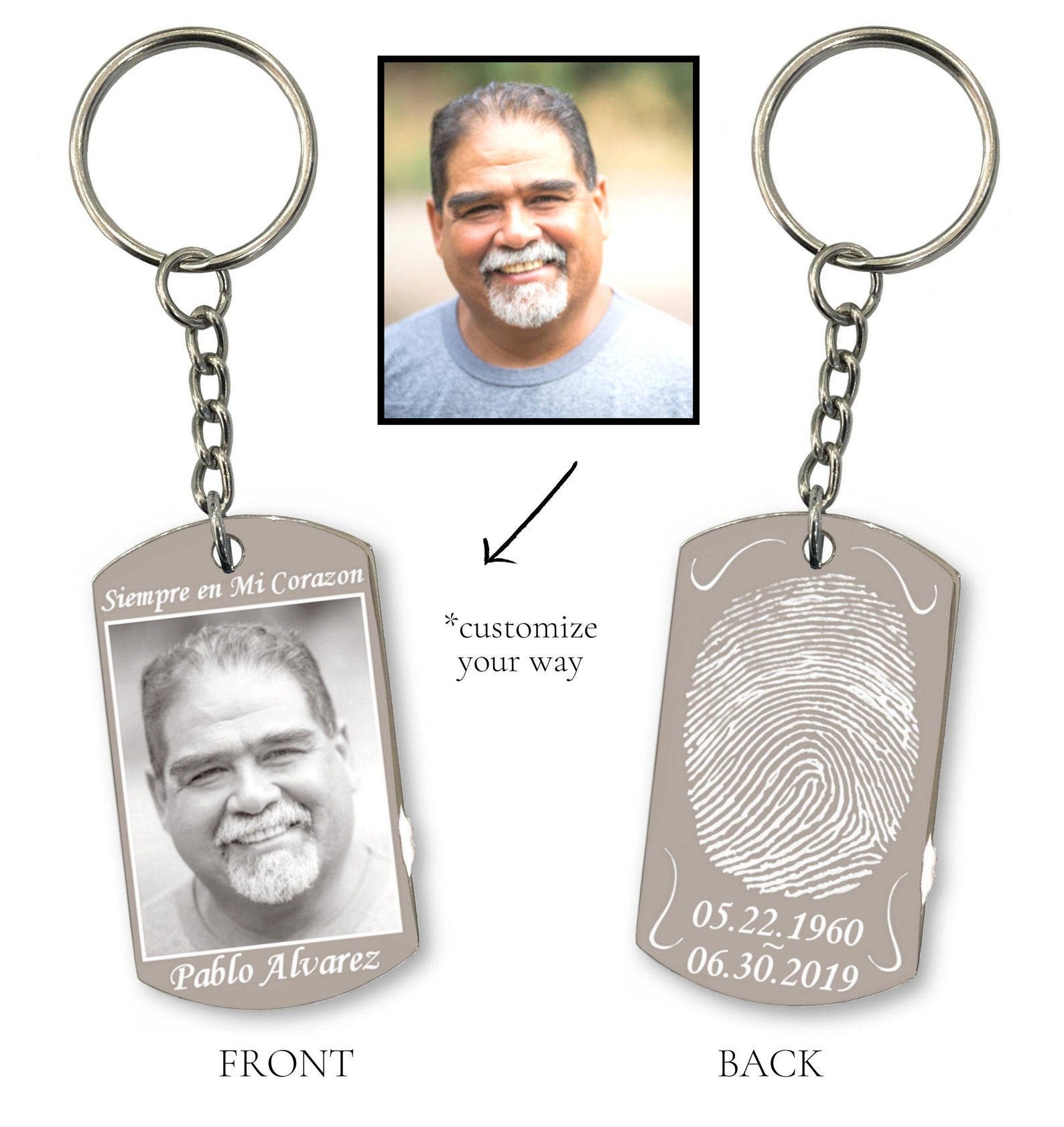 Actual Fingerprint Keychain Engraved Fingerprint Keychain Etsy