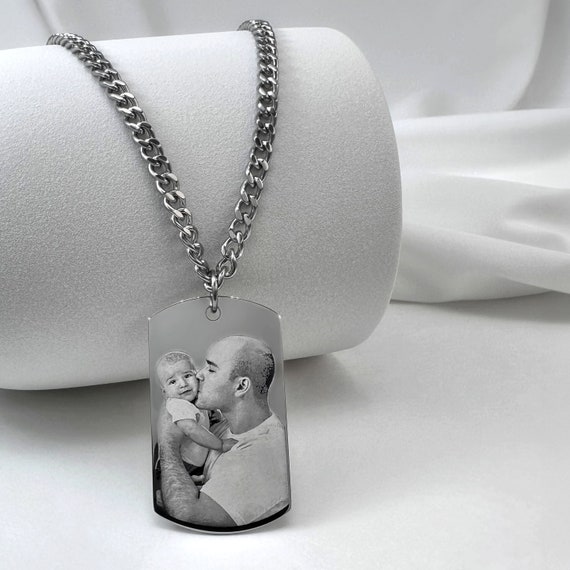 Engraved Custom Necklace for Men, Photo Dog Tag Chain, Father's Day Gift, Personalized Engraved Jewelry, Men Necklace, Dad Gift Jewelry