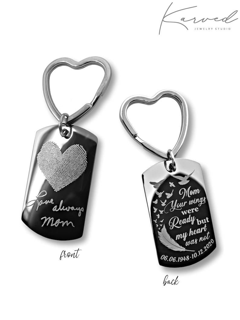 Actual Fingerprint Keychain Engraved Fingerprint Handwriting Etsy