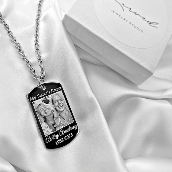 Personalize Sister Memorial Necklace Custom Photo Picture Jewelry Fingerprint Jewelry Sister Memorial My Brother s Keeper Dog Tag Etsy UK