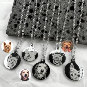 Actual Dog Cat Picture Photo Name Necklace, Personalized Pet Jewelry, Engraved Name, Memorial Loss, Pet Lover, Animal Adoption Cat Mom Gift