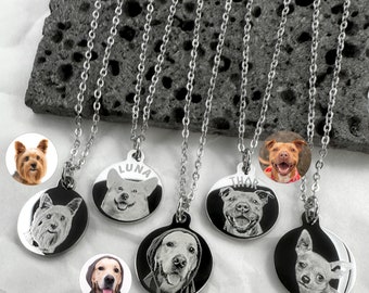 Actual Dog Cat Picture Photo Name Necklace, Personalized Pet Jewelry, Engraved Name, Memorial Loss, Pet Lover, Animal Adoption Cat Mom Gift