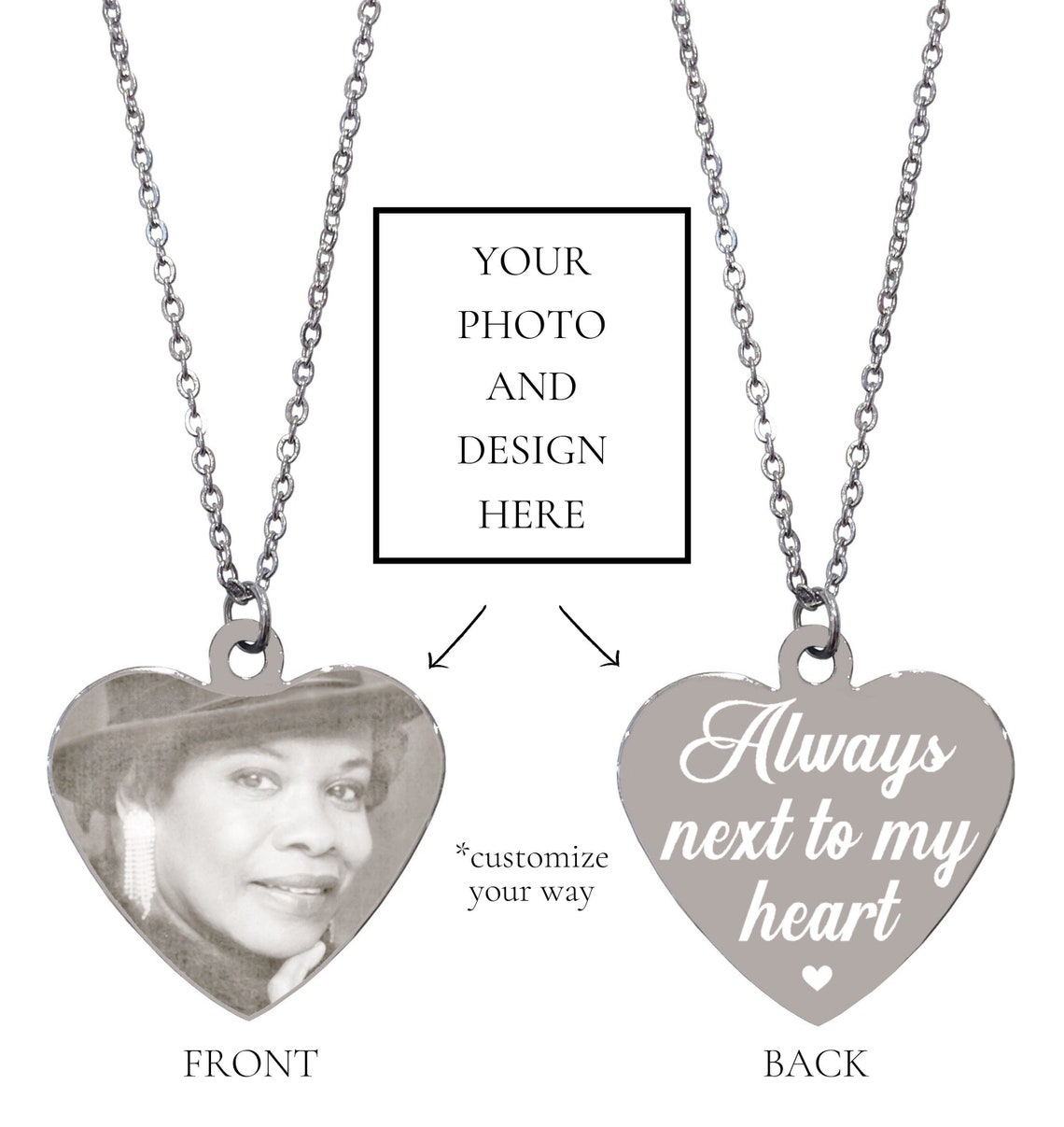 Actual Photo Necklace Engraved Photo Jewelry Heart Picture Etsy