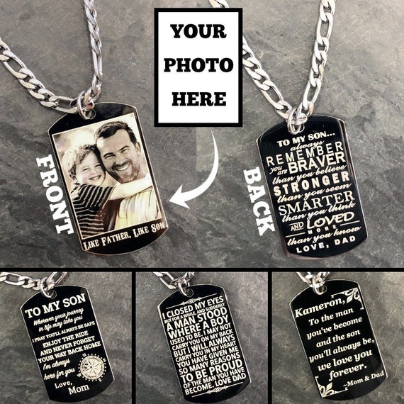 To My Son Always Remember You are Braver Father Son Pendant Dog Tag Necklace