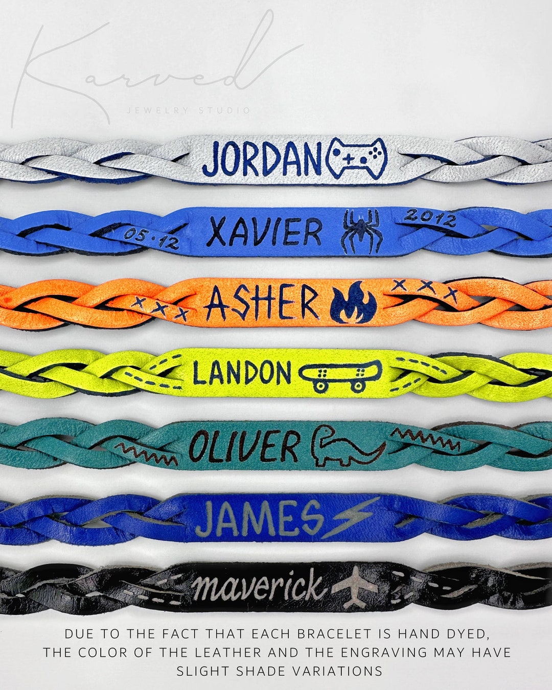 Personalized Name Leather Bracelet, Custom Engraved Leather Bracelet, Boy Birthday Gift, Kids