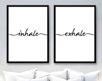 Inspirational Print, Set of 2 Prints, Inhale Exhale, Yoga Print, Spiritual Print, Printable Art, Yoga Wall Art, Breathe Art, Pilates Print