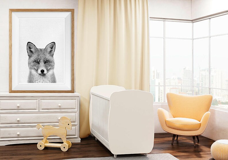 Fox Print Woodlands Nursery Animal Print Black and White - Etsy