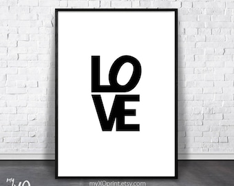 Love Print, Love Sign, Love Poster, Bedroom Wall Decor, Printable Art, Digital Download, Love Wall Art, Black and White, Typography Print