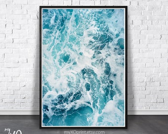 Ocean Print, Wave Wall Art, Coastal Decor, Large Printable Poster, Ocean Sea Water Wall Art, Digital Download, Blue Aqua Print, Beach Print