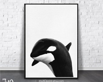 Sea Life Print, Whale Print, Baby Room Decor, Black And White Art, Kid Room Poster, Baby Animal Wall Art, Fish Wall Decor, Orca Killer Whale
