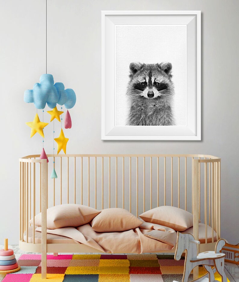 Raccoon Wall Art, Nursery Animal Print, PRINTABLE Art, Woodland Poster