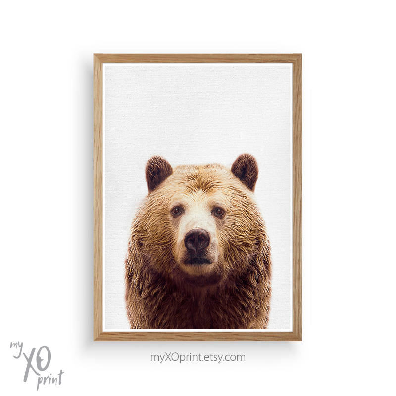 Bear Print Woodland Animal Nursery Wall Decor Animal Print | Etsy