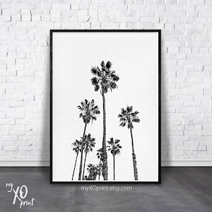 Palm Tree Print, Tropical Print, Black And White Palm, Printable Palm, California Tree Art, Tropical Wall Art, Tropical Decor, Large Poster image 1